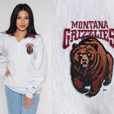 Montana Grizzlies Sweatshirt 90s Football Quarter Zip Pullover Sweatshirt University of Montana Bear Sweater Sports Vintage 1990s Medium M 