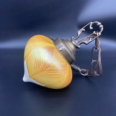 Gold Feather Art Glass Pendant by Rejuvenation Lighting