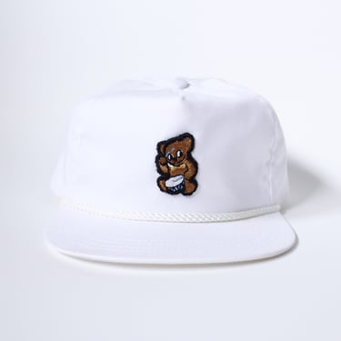 Vintage 90s White Trucker Hat - Upcycled with Drummer Teddy Bear Patch- One of a Kind - Adjustable 