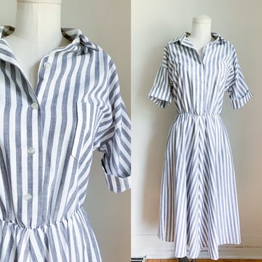 Vintage 1980s Striped Shirtwaist Dress / Nurse Dress // M 