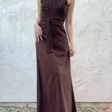 Vintage 70’s Joshua Tree Brown Tie Wrap Sleeveless Maxi Dress 