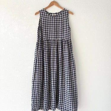 ICHI ANTIQUITES CHECK LINEN DRESS OS