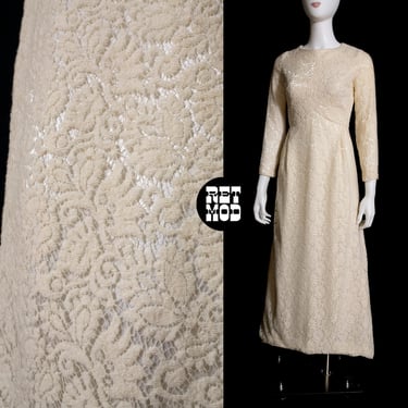 Magical Vintage 60s 70s Long Sleeve Soft Embroidery Paisley Lace Style Wedding Gown Dress 