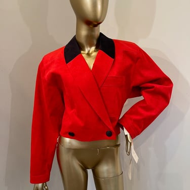1970s Bill Blass Ultra Suede Red Cropped Coat 