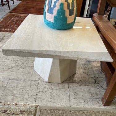 Pair Angled Travertine Side Tables