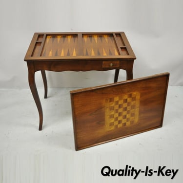 Vintage Italian Provincial French Country Cherry Wood Chess Flip Top Game Table