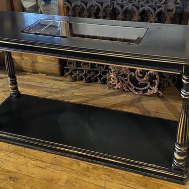 Black and Gold Columned Console Table w Glass