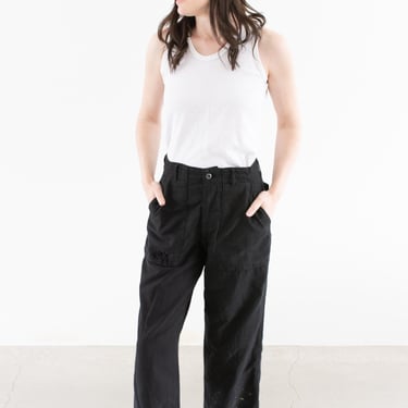 Vintage 28 Black Utility Trousers | Unisex Painter 60s Zipper Fly High Waist Workwear Pants | Overdye OG107 | P289 