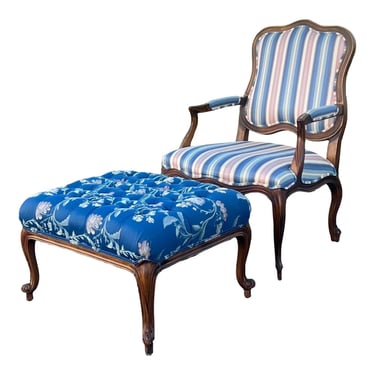Ethan Allen Country French Bergere Chair and Ottoman 