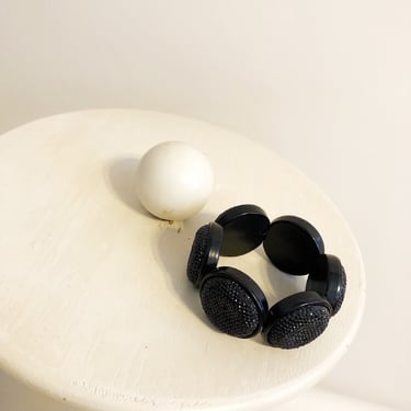 black button bracelet, deco style stretch bracelet, vintage accessories 