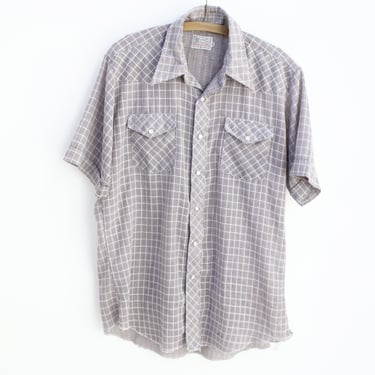 Vintage 70's H Bar C Western Shirt - Short Sleeved - Brown Gingham - Thin & Lightweight 