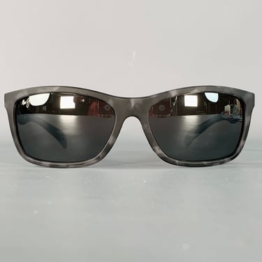 MAUI JIM Puhi Matte Grey Black Marbled Acetate Wrap Around Sunglasses