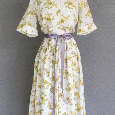 1950-60s - Shirtwaist Dress - Mid Century - Birds - Rockabilly - 26" waist - by Cos Cob 