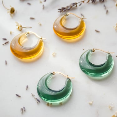 acrylic hoop earrings, large colorful hoop earrings, mustard yellow forest green big transparent clear statement hoop earrings 