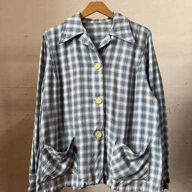 L XL, Womens Vintage Shadow Plaid Long Sleeve Blouse, Rayon Blend, T 