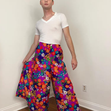 70s Flower power wide leg wrap pants 