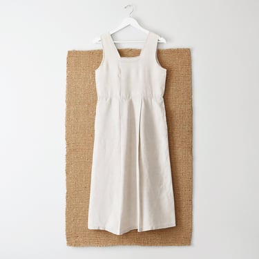 vintage sleeveless linen market dress, flax midi dress 