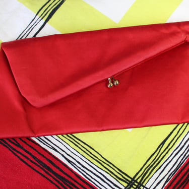 Vintage 1950s Bobbie Jerome 60s Red Satin Fold Over Diagonal Clutch Handbag Purse Evening 