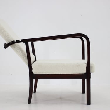 1940s Restored Beech Adjustable Armchair ,Czechoslovakia / White Colour / Mid-century / Vintage Chair / 