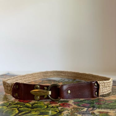 Vintage Handmade 70s Woven Weaved Brown Indie Western Leather Wrap Belt - S 