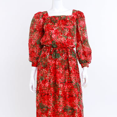 Crimson Garden Peasant Dress