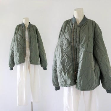 1960s vietnam liner jacket - 1969 unisex mens womens army green quilted light lightweight military coat 