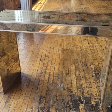 Marbled Gold and Silver Mirrored Contemporary Console Table