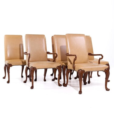 Baker Furniture Stately Homes Queen Anne Walnut and Leather/Upholstery Dining Chairs - Set of 8 