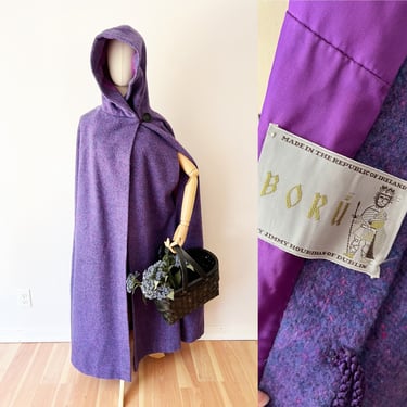 1960s wool cape, vintage 60s coat, hooded cape, | Black Label