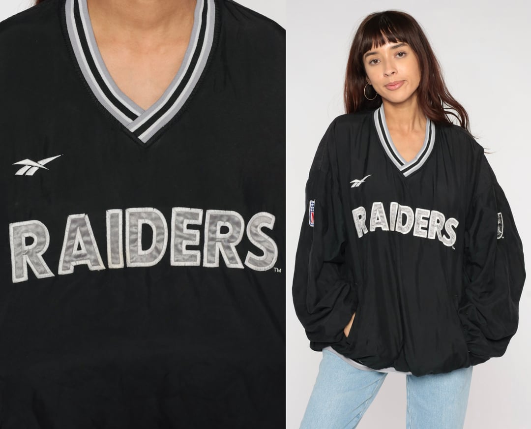 Vintage Vintage 90's NFL Raiders x Reebok Black Logo Bomber Jacket