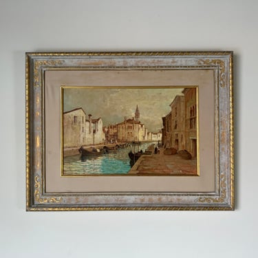 Vintage Classic View of the Grand Canal Venice Landscape Oil Painting, Signed 