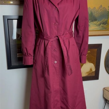 Vintage 1970s Brass Plum Belted Trench Coat Cranberry 