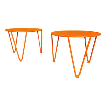 Pair of Vintage Mid Century Modern Wrought Iron Side Tables Attributed to John Salterini 