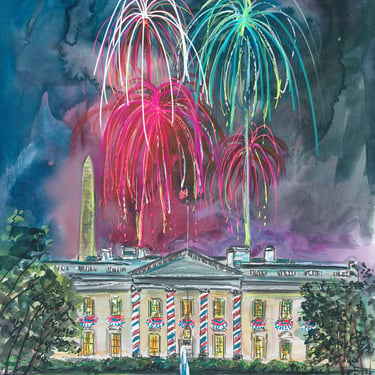 Fireworks over the White House Washington D.C. Giclee Print by Cris Clapp Logan 
