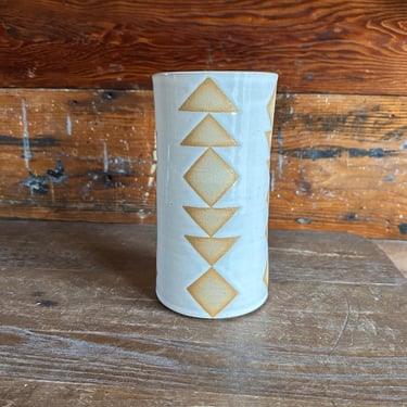 Vase - Cool White and Orange Geometrics 