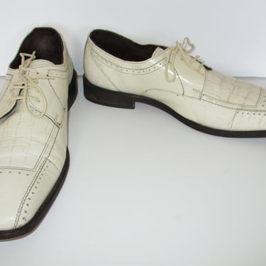 Vintage 1990s Stacy Adams Shoes, Cream Oxfords, Prince Style, Off White Leather, 11M Men 