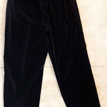 70's - 80's Black Velvet Trousers, Long Pants, Vintage Womens & Mens Unisex Suit Tuxedo Suspenders 1980's, 1970's 