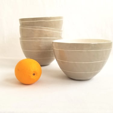 handmade porcelain bowl with white stripes 