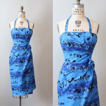 1950s PARADISE HAWAII sarong strapless HALTER dress xs | new spring 