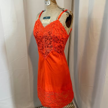 60s vintage Vanity Fair dress slip Hot Orange pinup lingerie 32 S 