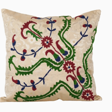 Turkish Suzani Cream Bench Cushion Cover, Suzani Square