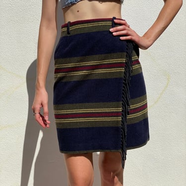 1990's Fringe Wrap Skirt Skirt / Wrap Mini Skirt / Fringe Mini Autumnal Skirt / High Waist Skirt 