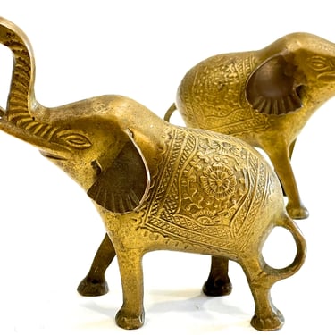 VINTAGE: 2pcs - Brass Elephants - Floral Brass Elephants - Brass Figurines - Brass Animals - Gift Idea - SKU 27-D-00035125 