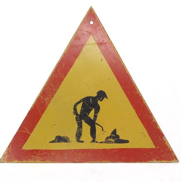 Vintage European Steel Road Work Traffic Sign