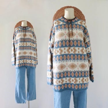 80s geometric soft tone sweater - m - vintage 1980s 90s nordic fair isle geometric womens casual sweater long sleeve cute 