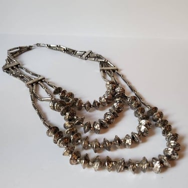 Silver beaded multi strand  necklace, 1970's 