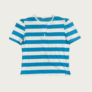 (M) Blue Striped Henley Tee