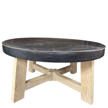 Limited Edition Black Leather Coffee Table on Oak Base