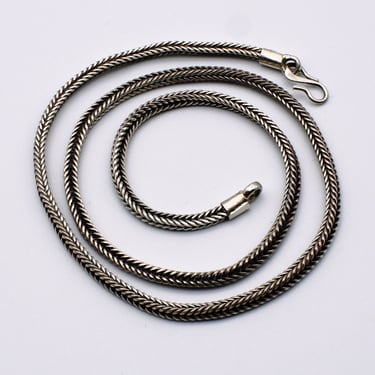 Edgy 70's 925 silver square foxtail chain, sturdy complex sterling hook clasp rocker necklace 