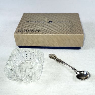 Vintage George & Martha Westmorland Sterling Silver Salt Spoon, Glass bowl Set 